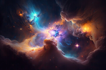 Colorful view of the universe, nebula and milky way. Generative AI