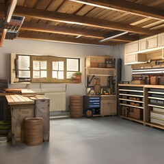 Canvas Print - garage with plenty of storage and a workbench1, Generative AI