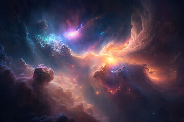 Colorful view of the universe, nebula and milky way. Generative AI