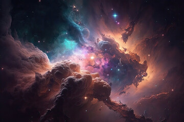 Colorful view of the universe, nebula and milky way. Generative AI