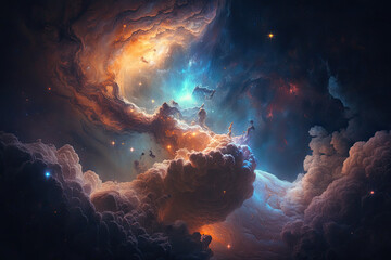 Wall Mural - Colorful view of the universe, nebula and milky way. Generative AI