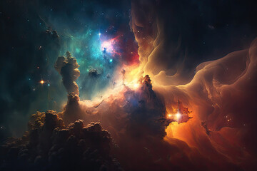 Colorful view of the universe, nebula and milky way. Generative AI