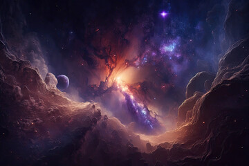 Wall Mural - Colorful view of the universe, nebula and milky way. Generative AI