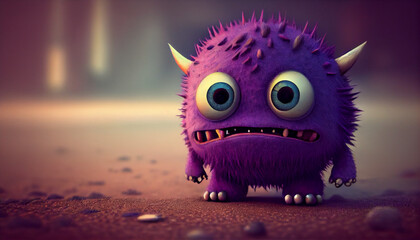 Wall Mural - Cute purple little monster, generative ai