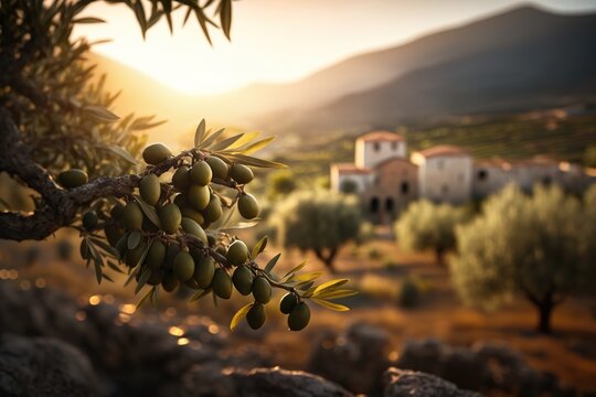 delicious olives in picturesque olive grove. based on generative ai