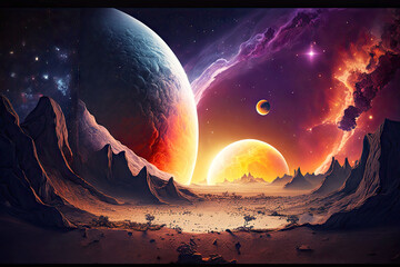 Wall Mural - cosmic landscape with sun and moon energy of the universe, generative ai