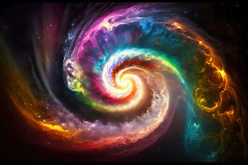 Wall Mural - rainbow spiral galaxy in space symbolic image of cosmic energy of universe, generative ai