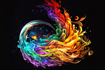 Wall Mural - flame with rainbow flames symbolizing cosmic energy of the universe, generative ai