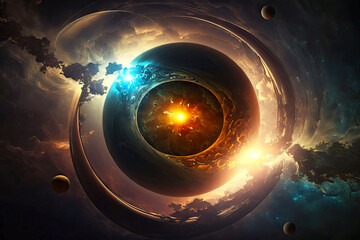 Wall Mural - image of planet in cosmos depicting energy of the universe and cosmic forces, generative ai
