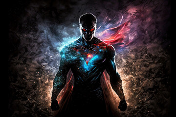 Wall Mural - courageous dark superhero in cosmic energy of the universe, generative ai