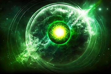 Wall Mural - green symbolic image of cosmos as energy and energy of the universe, generative ai