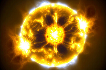 Wall Mural - energy of the universe represented in image of light and yellow sun, generative ai