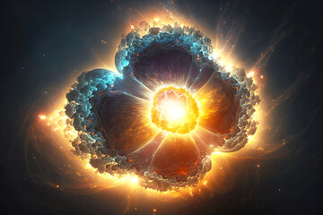 Wall Mural - cosmic explosion of glowing cosmic energy particles in form of universe, generative ai