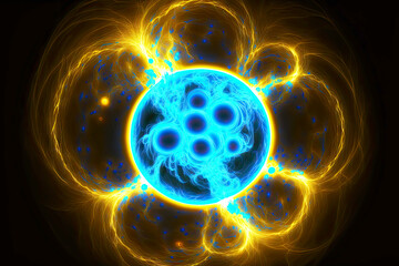Wall Mural - energy of universe in form of blue round spot on black background, generative ai