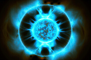 Wall Mural - energy of universe in form of blue round spot on black background, generative ai