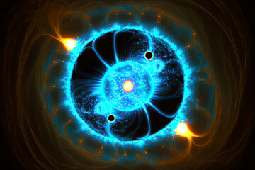 Wall Mural - energy of universe in form of blue round spot on black background, generative ai
