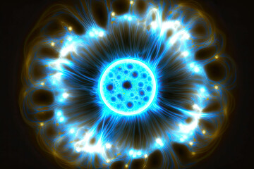 Wall Mural - energy of universe in form of blue round spot on black background, generative ai