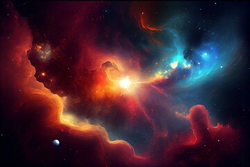 Wall Mural - deep space abstract colorful background with galaxy, stars and cosmic gas nebula type. generative ai