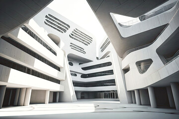 Sticker - abstract futuristic university building with large high atrium, generative ai