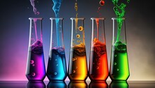 Colorful Test Tube In Rack Idea For Science Theme Background Wallpaper, Generative Ai
