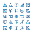 Warning line icons. Set of warning icons. Blue color. Vector line icons set