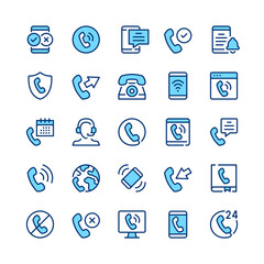 Poster - Phone line icons. Set of phone icons. Blue color. Vector line icons set