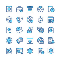 Fototapete - Time management line icons. Set of time management icons. Blue color. Vector line icons set