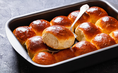 Canvas Print - Hawaiian sweet rolls, soft buns in baking dish