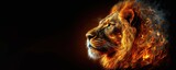 portrait of a lion and fire. Generative AI image.