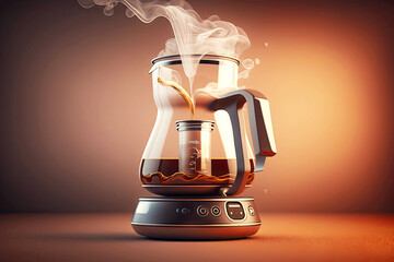 Canvas Print - geyser coffee maker with glass jug on blurry brown background, generative ai