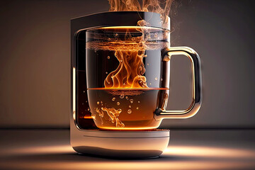 Canvas Print - delicious hot coffee served in mug from automatic geyser coffee maker, generative ai