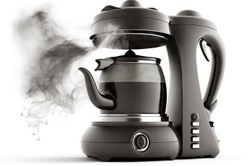 Sticker - geyser coffee maker with foggy spout isolated on white background, generative ai