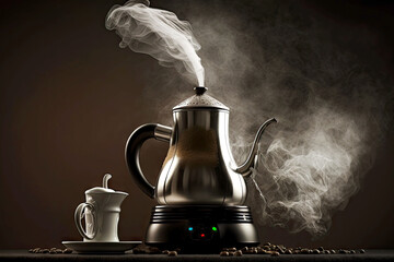 Canvas Print - coffeepot on hot steam with geyser coffee maker, generative ai