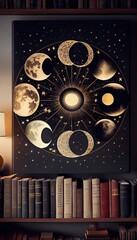 Wall Mural - astrology or astronomy book of the universe - opened old witch magic book with moon phases.