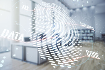 Aufkleber - Abstract virtual fingerprint hologram on a modern furnished office background. Multiexposure