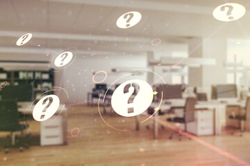 Aufkleber - Double exposure of abstract virtual question mark hologram on modern corporate office background. Sociology and psychology concept