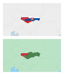 Sticker - Slovakia map with pin of country capital. Two types of Slovakia map with neighboring countries.