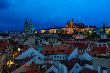 Wall Mural - Night view of Mala Strana (Lesser Town of Prague) and Prague Castle. Prague, Czech Republic. Architecture and landmark of Prague, postcard of Prague