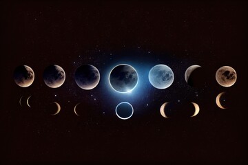 Wall Mural - moon phases on dark space and galaxy astrology or astronomy background. magic and witch concept.