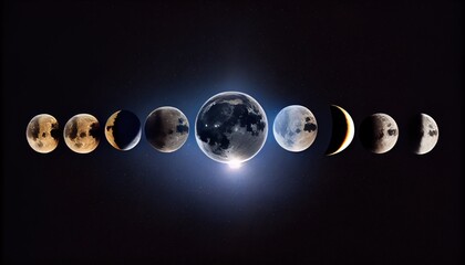 Wall Mural - moon phases on dark space and galaxy astrology or astronomy background. magic and witch concept.