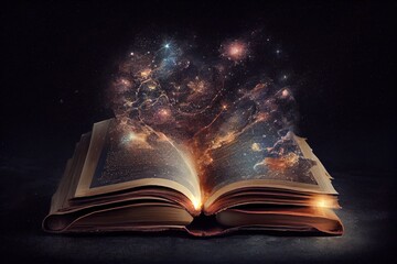 Wall Mural - astrology or astronomy book of the universe - opened old magic book with space, galaxy, planets and 