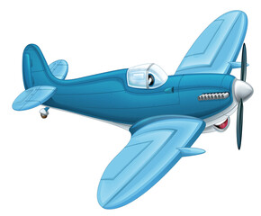 Wall Mural - cartoon happy traditional plane with propeller smiling and flying illustration for children