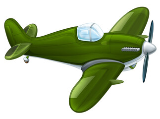 Wall Mural - cartoon traditional military plane with propeller flying illustration for children