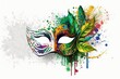Venetian mask carnival colorful splash art masquerade mardi gras banner copy space on white illustration generative ai