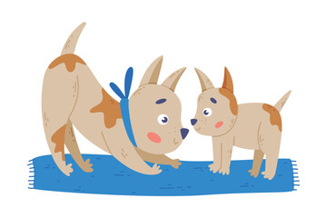 Sticker - Dog family. Dog parent playing with its baby. Happy parenthood cartoon vector illustration