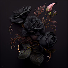 Black Rose Flower Close Up, Dark Roses Background. Generative AI