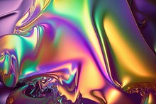 Holographic Liquid Background. Holograph Color Texture With Foil Effect. Halographic Iridescent Backdrop. Pearlescent Gradient For Design Prints. Rainbow Metal. Generative Ai