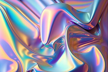 Holographic liquid background. Holograph color texture with foil effect. Halographic iridescent backdrop. Pearlescent gradient for design prints. Rainbow metal. Generative ai