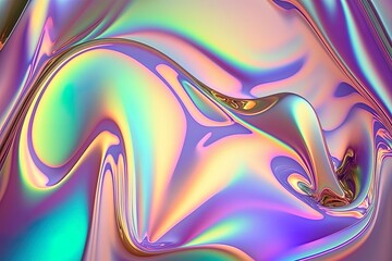 Holographic liquid background. Holograph color texture with foil effect. Halographic iridescent backdrop. Pearlescent gradient for design prints. Rainbow metal. Generative ai