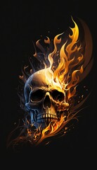 Canvas Print - burning skull with Generative AI